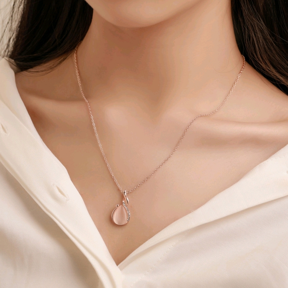 Rose Gold Opal Tear Drop Necklace & Earrings Jewelry Set Crystal Rhinestone NWT - Picture 3 of 4